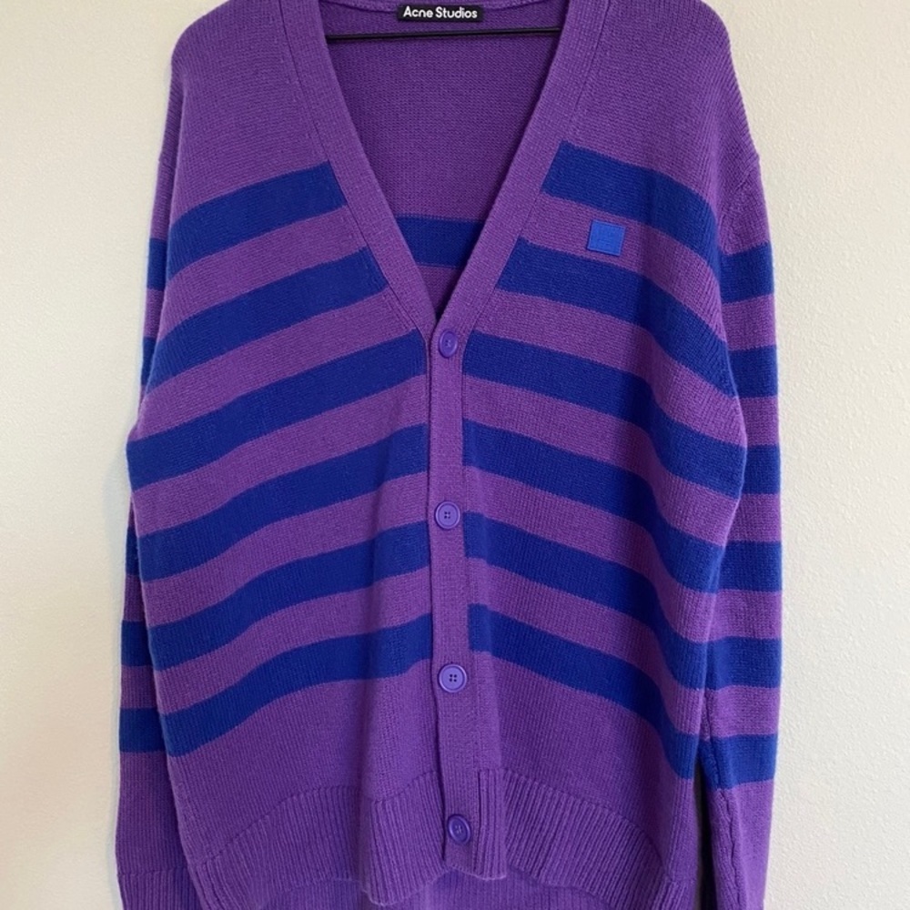 Acne Studios Wool Cardigan Sweater Striped Oversized Mens Luxury Winter Knit - Picture 5 of 15